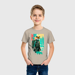 Футболка хлопковая детская Лис-геолог - нейросеть, цвет: миндальный — фото 2