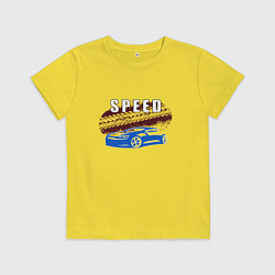 Футболка хлопковая детская Машина с надписью Скорость, цвет: желтый