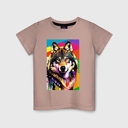 Детская футболка Красочный волк - поп-арт - нейросеть
