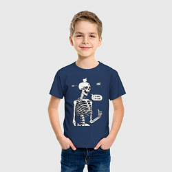 Футболка хлопковая детская Skeleton - i am fine, цвет: тёмно-синий — фото 2