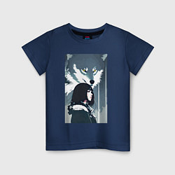 Детская футболка Девушка под защитой волка - нейросеть - аниме