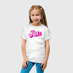 Футболка хлопковая детская Логотип розовый Кен, цвет: белый — фото 2