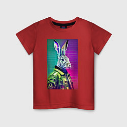 Детская футболка Неоновый модный заяц - нейросеть