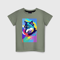 Детская футболка Wolf - pop art - neural network