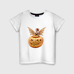 Детская футболка Маленькая фея с крыльями на тыкве в хэллоуин