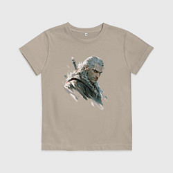 Футболка хлопковая детская Портрет Ведьмака, цвет: миндальный