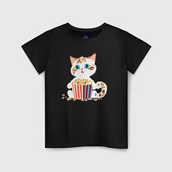 Детская футболка Котенок с попкорном
