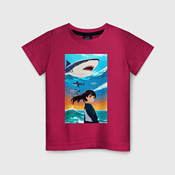 Детская футболка Маленькая девочка и белая акула
