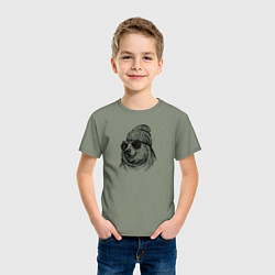 Футболка хлопковая детская Медведь в шапке, цвет: авокадо — фото 2