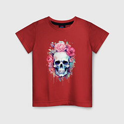 Детская футболка Череп и розы акварелью