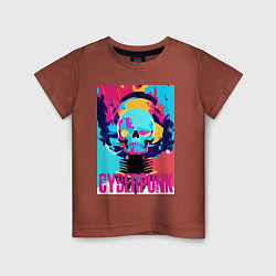 Футболка хлопковая детская Cool skull - cyberpunk - pop art, цвет: кирпичный