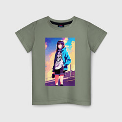 Детская футболка Прикольная девчонка с черепом на футболке - аниме
