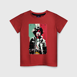 Детская футболка Девчонка на фоне флага - Италия - поп-арт