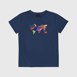 Футболка хлопковая детская Карта мира - акварель, цвет: тёмно-синий
