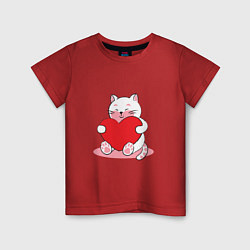 Детская футболка Милый котик обнимает сердце