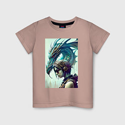 Детская футболка Девчонка в шлеме и дракон - киберпанк