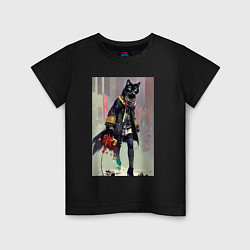 Детская футболка Чёрная кисуля - городская модница - живопись