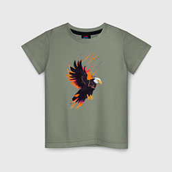 Футболка хлопковая детская Орел парящая птица абстракция, цвет: авокадо
