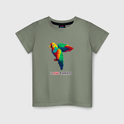 Футболка хлопковая детская Пиксель попугай, цвет: авокадо