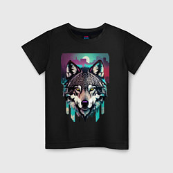 Детская футболка Морда волка - акварель