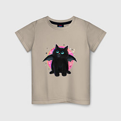 Детская футболка Черный котенок летучая мышь хэллоуин
