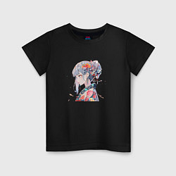 Футболка хлопковая детская Аниме девушка с цветами в волосах, цвет: черный