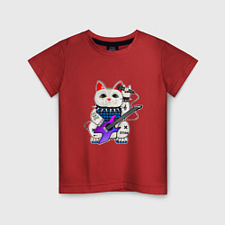 Детская футболка Рок кот нэко с микрофоном и гитарой