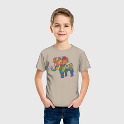Футболка хлопковая детская Разноцветный слоник, цвет: миндальный — фото 2
