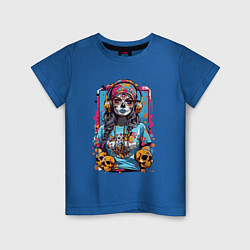 Футболка хлопковая детская Девушка с черепами в стиле Калавера, цвет: синий