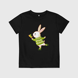 Футболка хлопковая детская Кролик на катке, цвет: черный