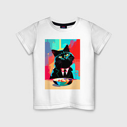 Детская футболка Чёрный котик джентльмен - нейросеть