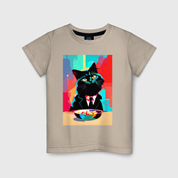 Детская футболка Чёрный котик джентльмен - нейросеть