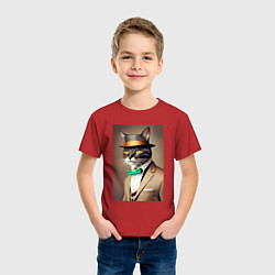 Футболка хлопковая детская Портрет кота джентльмена в шляпе, цвет: красный — фото 2