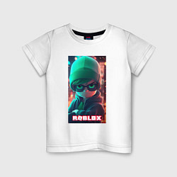 Детская футболка Роблокс в зеленой шапке