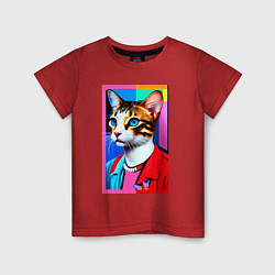 Детская футболка Модная кошечка - поп-арт - нейросеть