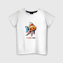 Футболка хлопковая детская Пиксель рыбка, цвет: белый