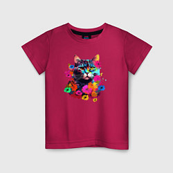 Детская футболка Котик в цветах - нейросеть