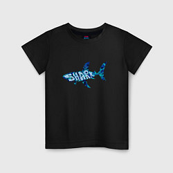 Детская футболка Акула из мозаики цвета моря с надписью shark