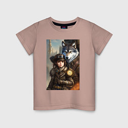 Детская футболка Крутая девчонка под защитой волка - стимпанк - ней