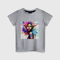 Детская футболка Портрет афро девушки с акварельными брызгами