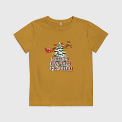 Футболка хлопковая детская Дед мороз уже едет, цвет: горчичный