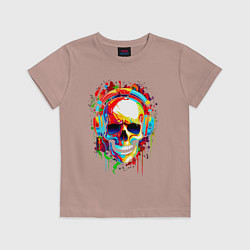 Футболка хлопковая детская Красочный череп в очках, цвет: пыльно-розовый