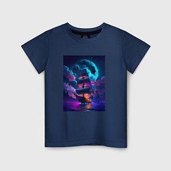 Детская футболка Корабль в неоновом море