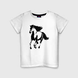 Футболка хлопковая детская Лошадь скачет, цвет: белый