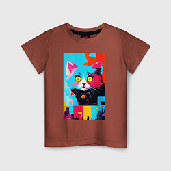 Детская футболка Изумлённый котёнок - поп-арт - нейросеть