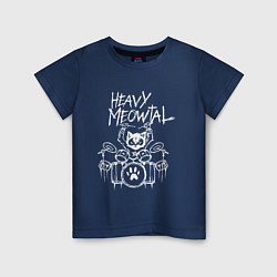 Футболка хлопковая детская Heavy Meowtal - кошачья музыка, цвет: тёмно-синий