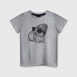 Футболка хлопковая детская Морская свинка в очках и шапке, цвет: меланж