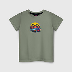 Детская футболка Ретро машина и пальмы на закате