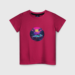 Детская футболка Ретро машина и пальмы в неоновых цветах
