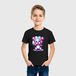Футболка хлопковая детская Мишка фиолетовый с шарами, цвет: черный — фото 2
